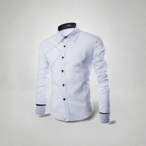 Camisa de cuadros formal de negocios para hombre, de manga larga, con cuello alto y botones, transpirable, teñida lisa, novedad al por mayor - Product Image 3