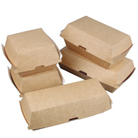 Boîte à hamburger jetable en papier kraft enduit, emballage à emporter pour frites et snacks - Matériau de qualité alimentaire, sans pliage requis, impression offset