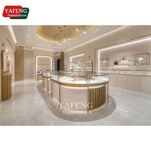 Escaparate de joyería de acero inoxidable moderno personalizado, vitrina de vidrio templado de lujo, iluminación LED, sala de exposición ecológica - Product Image 1