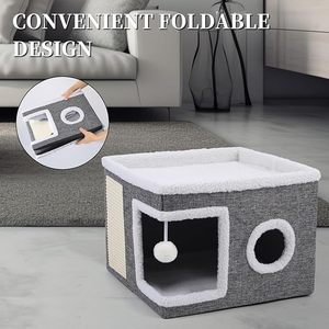 Lit pliable pour chat, maison cube pour chat avec griffoir, nid douillet pour animaux de compagnie, intérieur - Product Image 1