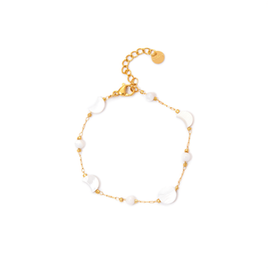 Fine Charm <b>Bracelet</b> 316L Stainless Steel PVD <b>Gold</b> Plating Sustainable Resistant White Pearl And Shell <b>Beads</b> - Product Image 2