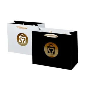 Negozio di abbigliamento nero di lusso personalizzato imballaggio al dettaglio regalo borse per il trasporto boutique shopping sacchetti di carta con il proprio logo