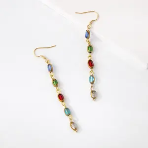 Luxury 18K Gold-plated Multi-layer Glass Crystal Dangling Earrings Colorful Crystal Drop Earrings For Women