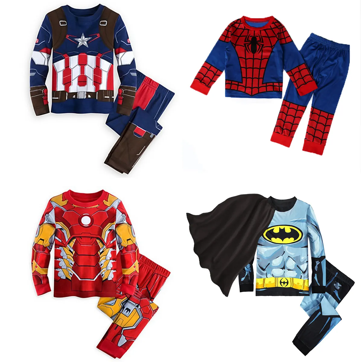 New Marvel Super Hero Children Pajamas For Boys Ironman Spiderman America Captain Sleepwear Kids Long Sleeve 2pcs Clothing set