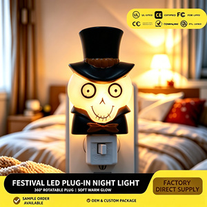 Halloween Skeleton Skull <b>LED</b> Plug-In <b>Night</b> <b>Light</b> 360Rotatable Middle Soft Warm Wall Holiday Party Decor Wholesale OEM Gift - Product Image 1