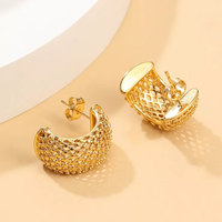 Boucles d'oreilles en acier inoxydable plaqué or 18K, bijoux étanches sans ternissement, en forme de maille creuse, créoles épaisses, nouvelle tendance, vente en gros