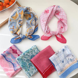 Été Nouveau Colorful Flower Printed Short Small Square Scarf Ladies 55*55CM Cotton Polyester Neck Tie Square Hair Scarf Bandanas - Product Image 2