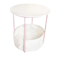 Table basse ronde contemporaine en bois Wayon noire avec panier de rangement amovible en tissu bleu pour salon