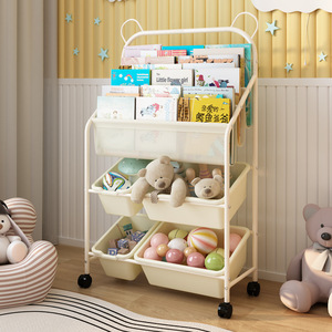 Étagère à livres pour enfants à 5 niveaux, blanc cassé, avec roulettes, pour l'organisation de la chambre à coucher et du salon - Product Image 3