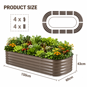 Fioriera Rialzata di Alta Qualità in Stile <span class=keywords><strong>Inglese</strong></span>, Vaso Ovale in Acciaio Zincato Verniciato a Polvere, Resistente ed Ecologico - Product Image 5