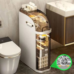 ארון אחסון צר מפלסטיק 18 ס\\\"מ עם מגירה ועיצוב רב שכבתי למטבח ולחדר אמבטיה, מתקן אחסון מודרני - Product Image 1