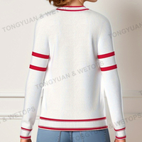 Vêtements personnalisés BSCI Cardigan décontracté pour femme Grec Sorority Rouge Blanc Chenille Patch Pull Logo personnalisé Pull en tricot à rayures imprimées