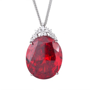 Fashion Jewelry 25*30mm Big Red Zircon Jewelry Eco-friendly Copper Retro Large Gemstone Egg <b>Statement</b> Pendant <b>Necklace</b> for Women - Product Image 1