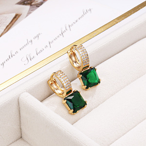 Fashion Jewelry for Women Joyas High Quality Greek Pattern Banquet Multicolor <strong>Emerald</strong> 18k <strong>Gold</strong> Plated Hoop Drop Huggie <strong>Earrings</strong> - Product Image 2