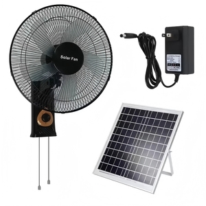 Hot Sale 16-Inch 5 <strong>Blade</strong> AC/DC Rechargeable Emergency LED Light Wall Fan Solar Chargeable Wall Mounted Fan