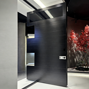 Porte d'entrée principale en aluminium coulé <span class=keywords><strong>de</strong></span> haute qualité, noire et blanche, en noyer australien, pour maison - Product Image 1