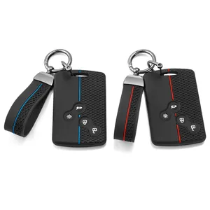 Étui de protection en silicone pour clé de voiture et porte-clés, compatible <span class=keywords><strong>Renault</strong></span> Kadjar <span class=keywords><strong>Captur</strong></span> Clio Megane 2 3 4 RS Koleos Logan Scenic Duster, avec compartiment pour <span class=keywords><strong>carte</strong></span> - Product Image 3