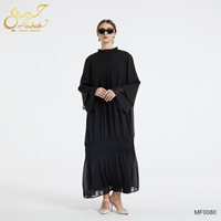 Abaya en Chiffon Noir 2026 pour Femme, Col à Volants, Manches Évasées Double Couche, Robe Longue Islamique Modeste à Niveaux