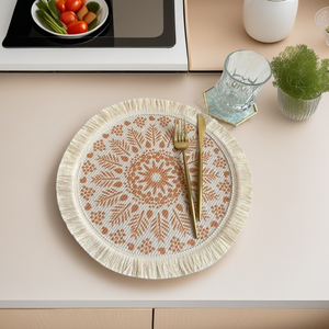 Vente en gros Napperon à franges en coton pompon crème rond moderne pour les festivals, les mariages, les réunions de famille et les dîners officiels - Product Image 3