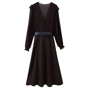 KAR & OT ZA 2025 autunno/inverno nuovo arrivo abito <span class=keywords><strong>Midi</strong></span> a maniche lunghe con 8372021 Patchwork di cintura - Product Image 2