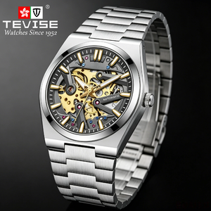 Montre automatique squelette personnalisée TEVISE pour hommes, usine OEM/ODM, montre-bracelet mécanique en acier inoxydable massif - Product Image 4
