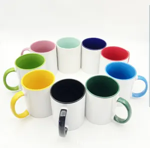 Factory Creative Customer logo 15oz Blank White Sublimation Mug Color Inside and Handle Ceramic Coffee Mug