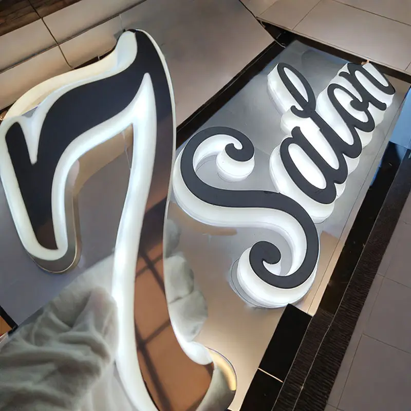 Logo LED akrilik 3D, hiasan Salon rambut, lampu kecantikan dengan lampu latar, tanda elektronik lampu LED