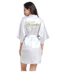 Robes de demoiselle d'honneur <span class=keywords><strong>en</strong></span> feuille d'or 20 couleurs <span class=keywords><strong>Kimono</strong></span> <span class=keywords><strong>court</strong></span> <span class=keywords><strong>en</strong></span> <span class=keywords><strong>soie</strong></span> pour fête de mariage Cadeaux de demoiselle d'honneur d'été légers avec satin (S-2XL) - Product Image 2