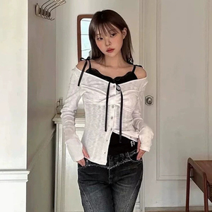 Cardigan en tricot pour femme à blocs de couleur avec bordure en dentelle, manches longues, boutonnage frontal, coupe ajustée décontractée - Product Image 4