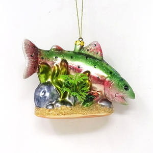 Produits innovants en gros d'usine pour importer 2024 ornements de <span class=keywords><strong>poisson</strong></span> bleu portant des chapeaux de Noël - Product Image 4