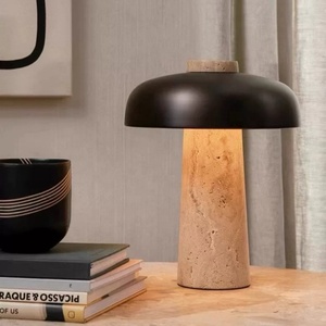 <span class=keywords><strong>Lampe</strong></span> de table rechargeable de style Wabi-Sabi européen, luxueuse, à activation tactile, en pierre jaune nordique en forme de champignon - Product Image 5
