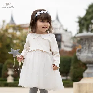 Dave Bella Gaun Renda Putih Anak Perempuan, Gaun Bordir Lengan Panjang Putri untuk Bayi Perempuan DB1230432