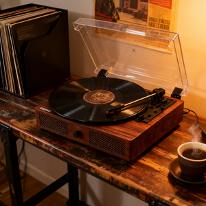 Tourne-<span class=keywords><strong>disque</strong></span> vinyle classique en bois de noyer, lecteur de disques vinyles sans fil BT, LP 33/45/78 tours, audio rétro portable pour cadeau de Noël - Product Image 3