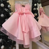 Robe de princesse en tulle à volants et nœud violet clair pour filles, tenue de fête d'anniversaire, vêtements formels pour enfants