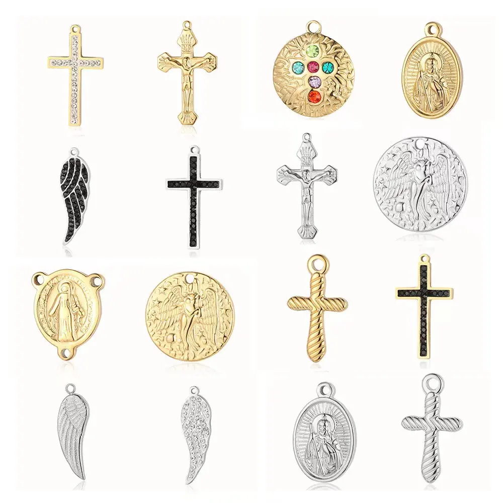 Pendant necklace stainless steel 18K Gold Plated Waterproof Non tarnish Stainless Steel Charms Cross Pendant Diy