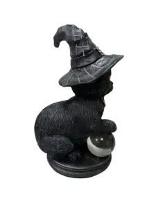 Custom Resin Figurine Halloween Witch Cat Playing Magic Glassball Witch Kitten Home Decoration