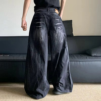Pantalon en jean Y2K ample et droit pour homme, motif éclair personnalisé, noir décontracté, vente en gros, par le fabricant YUCE