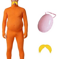 Costume de combinaison orange pour homme en polyester avec barbe et sourcils, tenue de cosplay pour fête d'Halloween pour adultes