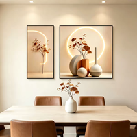 Art mural LED 3D de luxe moderne, impression d'orchidée botanique, lumière chaude, décoration murale beige, peinture minimaliste en porcelaine cristalline
