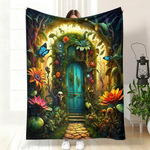 Couverture en flanelle à motif floral papillon, couverture de sieste légère et respirante pour la maison, le bureau, la sieste, impression personnalisée, vente en gros - Product Image 1