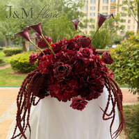 Boule de fleurs artificielle en soie bordeaux et orange, faite à la main, de haute qualité, style classique, centre de table pour mariage, décoration de table pour événements, hôtels et fêtes