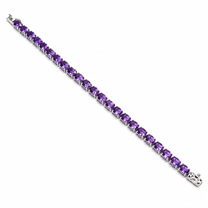 925 Sterling Silver Rhodium Plated <b>Amethyst</b> Tennis <b>Bracelet</b> for Women - Product Image 3
