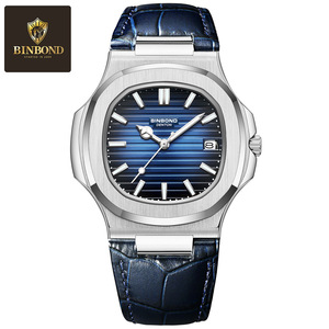 Binbond Men's Quartz Watch Blue Dial Leather Strap Waterproof Luminous Calendar Business Wristwatch Model B1885 - Product Image 5