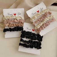 Lot de 4 Chouchous en Satin pour Femmes, Élastiques pour Cheveux Noir et Marron, Attache Queue de Cheval pour Filles avec Carte