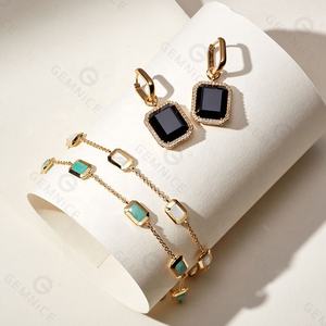 <span class=keywords><strong>Bracciale</strong></span> Tennis Gemnel Fatto a Mano in Argento 925 Placcato Oro con Pietre Preziose, Amazonite Taglio Baguette - Product Image 3