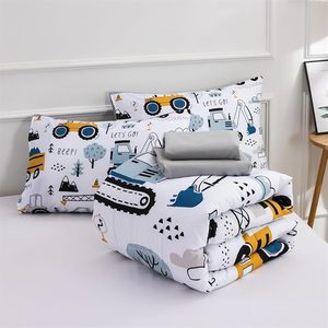 Dessin animé voiture enfants ensemble de literie 3D Technics camion couverture pelle tracteur couette pour garçons chambre décor blanc jaune-pour la maison hôtel - Product Image 4