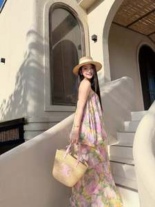 เดรสยาวทรงหลวมสไตล์โบฮีเมียนลายดอกไม้สำหรับผู้หญิง สายเดี่ยว ใส่สบาย เหมาะสำหรับไปเที่ยวทะเล รีสอร์ท  ไซส์ใหญ่ ขายส่ง รับสั่งทำ - Product Image 4