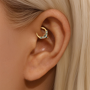 Pendientes de plata maciza con ágata musgosa en forma de pera y marquesa, con cadena colgante, para cartílago, concha, nariz y piercing. Pendientes de tuerca de alta gama. - Product Image 5
