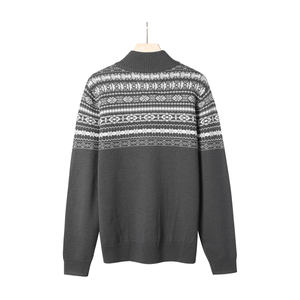 Customized Jacquard Quarter Zip Knitwear Long Sleeve Pullover Wholesale Wool <b>Jumper</b> Men Pattern Sweater - Product Image 4