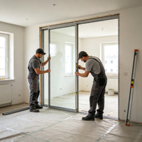 Porte coulissante en aluminium à rupture de pont thermique, cadre fin, double vitrage, verre à l'argon, design minimaliste, norme CE